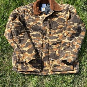 Vintage Carhartt Duck Camo Hunting Coat Jacket Made In USA 100 Year size XL